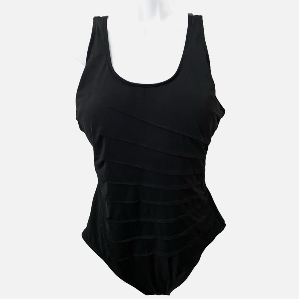 Sea & Sand, Women’s One Piece Modest Pleat Detail Med Low Back Swimsuit